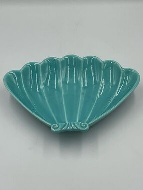 Vintage 1950s California Pottery Teal Sea Shell Trinket/Soap Dish L 70